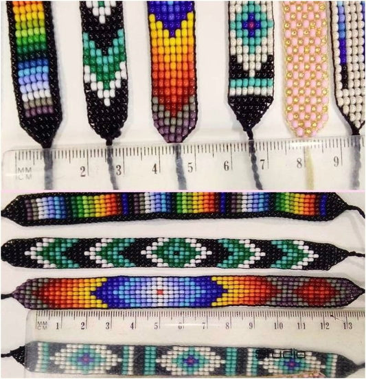 Bracelets with seed beads, geometrical designs