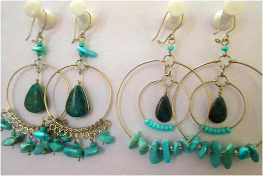 Stone Earrings with loops, turquoise