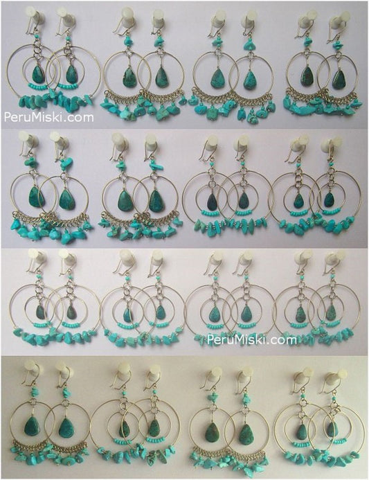 Stone Earrings with loops, turquoise