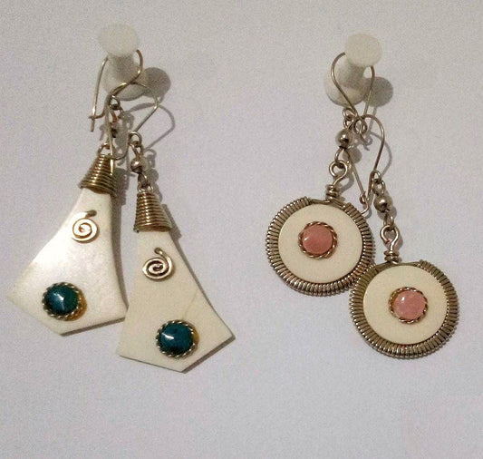 Geometric earrings with round stone beads