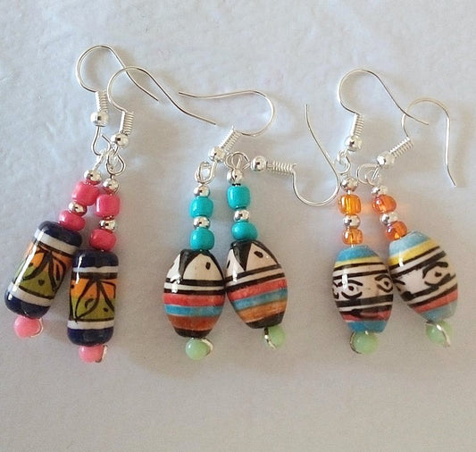 Drop earrings with Peruvian ceramic beads