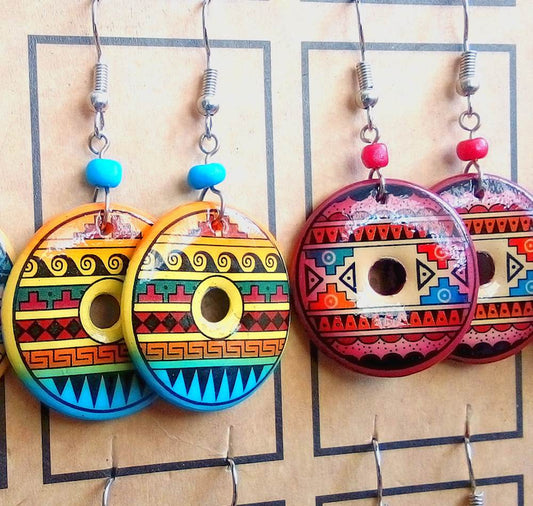 Ceramic Earrings with Geometric Designs, donuts