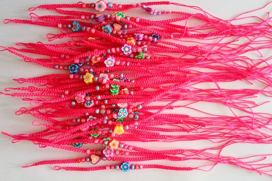Pink friendship Bracelets with flowers