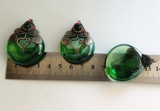 Large gem glass pendants with filigree
