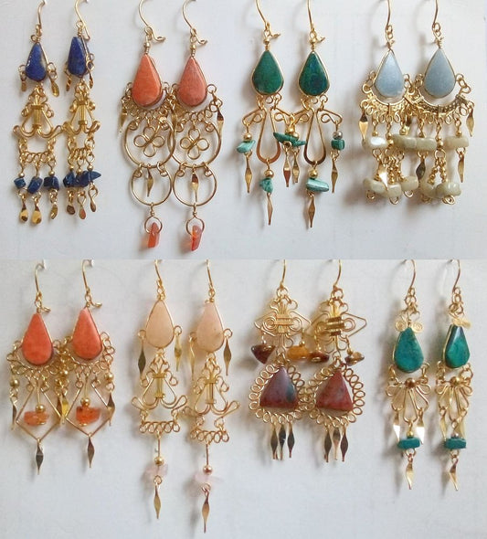 Stone Earrings with golden alpaca wire