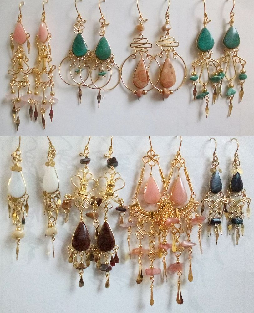 Stone Earrings with golden alpaca wire