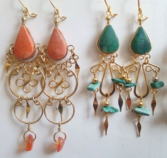 Stone Earrings with golden alpaca wire