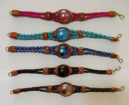 Leather and Gem Glass Bracelets