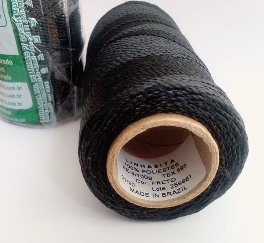 Waxed Thread, Linhasita, 100% polyester, Black