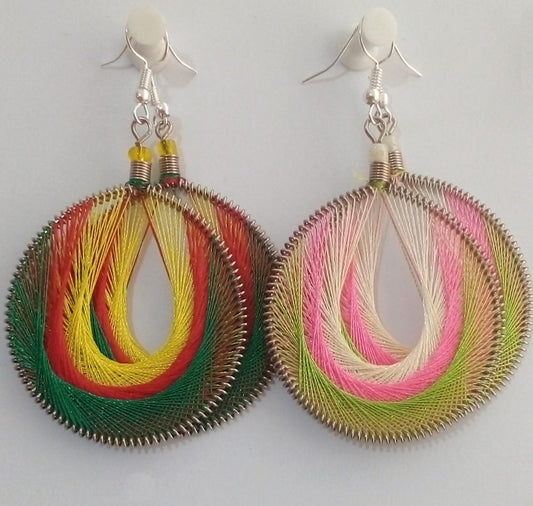 Thread Earrings, round shape, Handmade