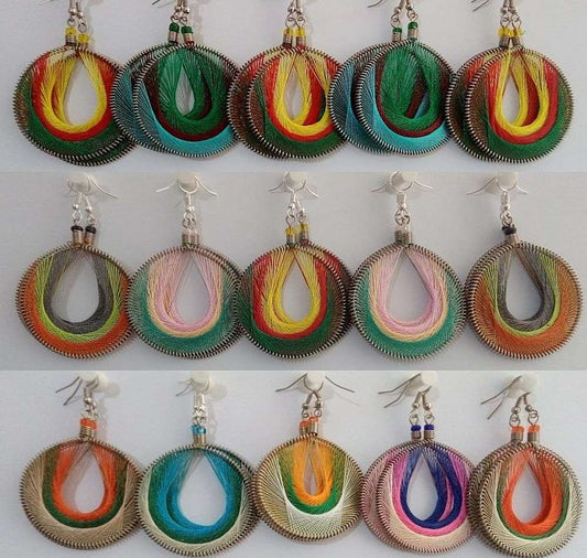 Thread Earrings, round shape, Handmade