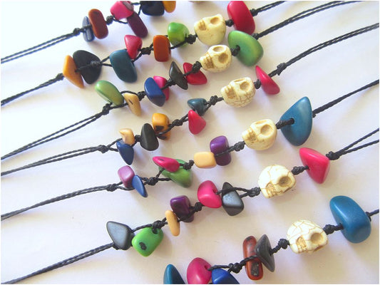 Friendship Bracelets with pirate skull and tagua chips