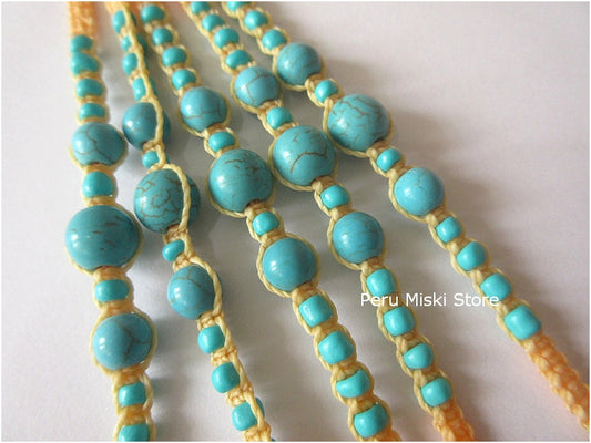 Bracelets Anklets - waxed thread, turquoise beads