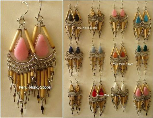 Bamboo and stones earrings