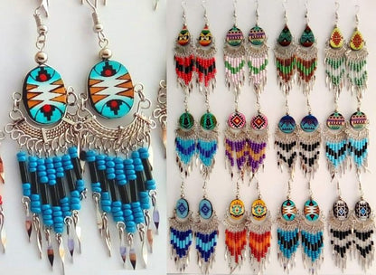 Colorful beaded earrings on a white background