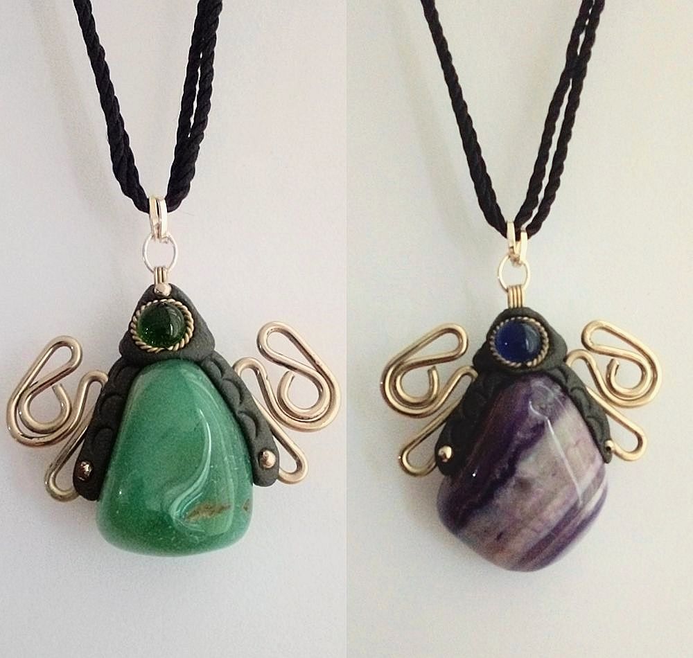 Large agate pendants with filigree