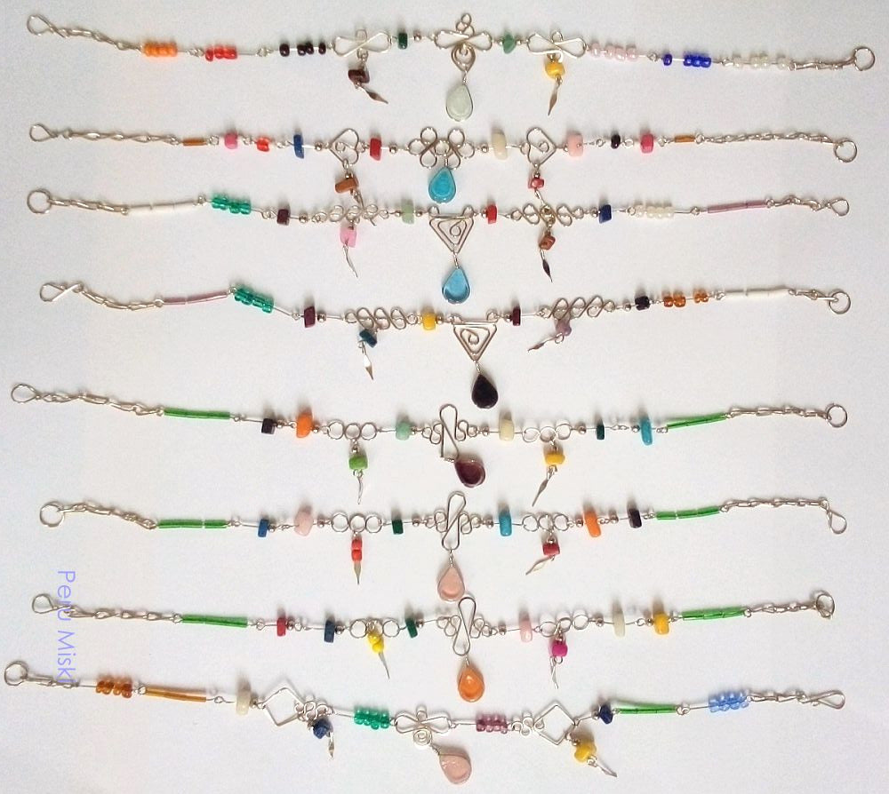 Anklets made with Alpaca Silver and Murano drops