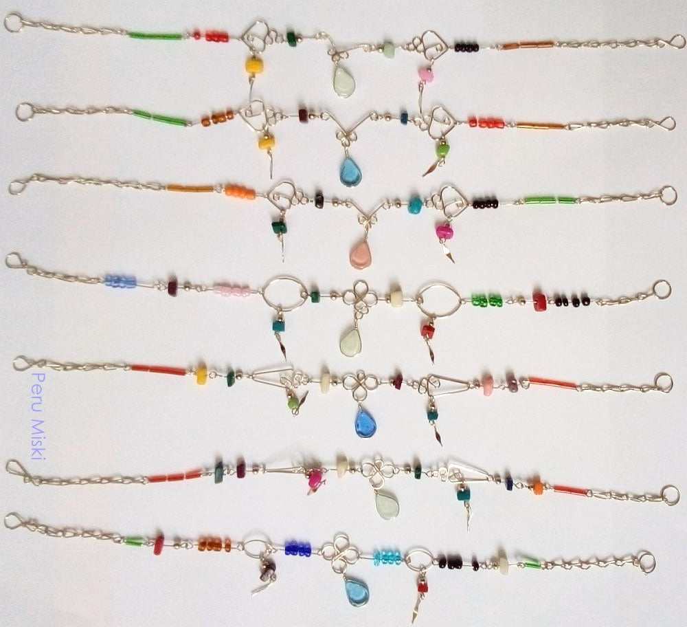 Anklets made with Alpaca Silver and Murano drops