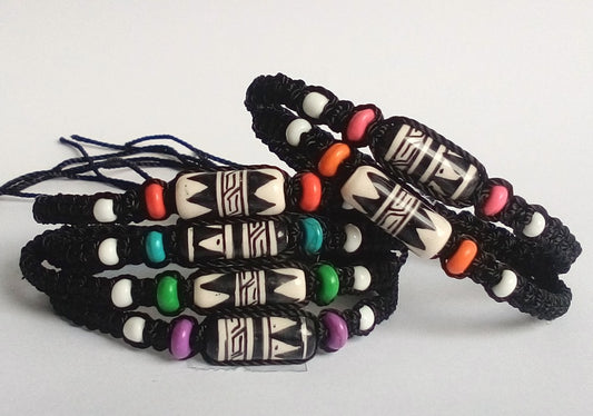 Friendship bracelets, black and white, large ceramic bead