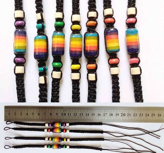 Rainbow bracelets with large ceramic - Chakras colors 