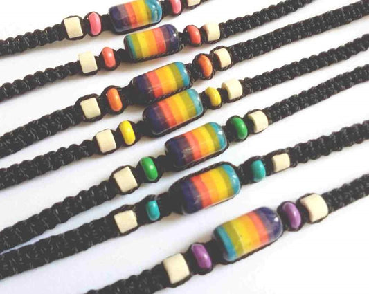 Rainbow bracelets with large ceramic - Chakras colors 