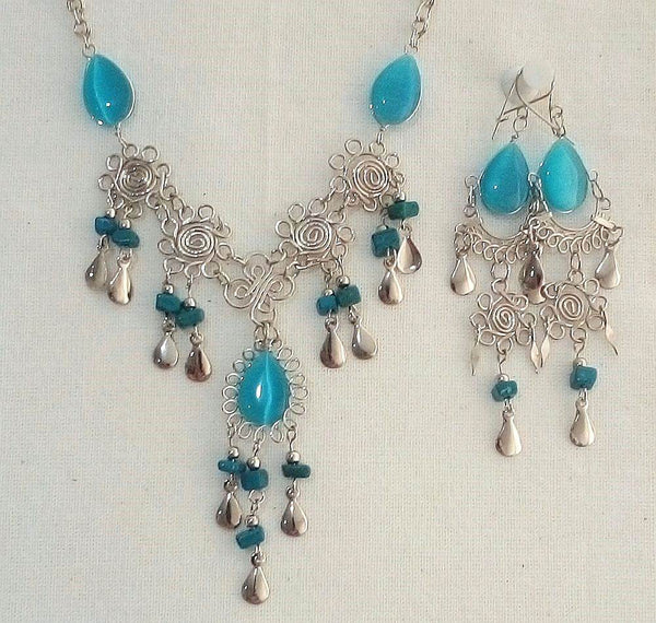Cat's eye and Alpaca Silver, necklaces and earrings