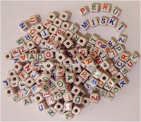 Ceramic Clay Beads, 9mm cubes, random letters