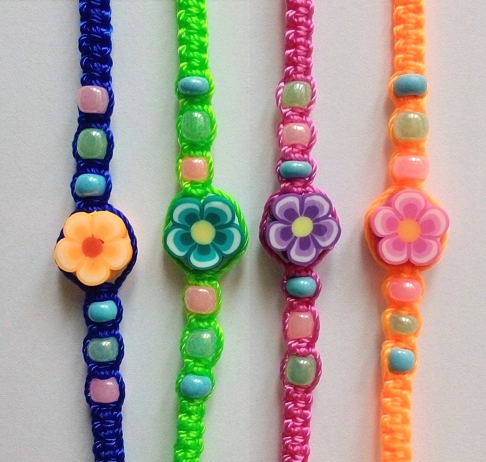 Friendship Bracelets with fimo flowers