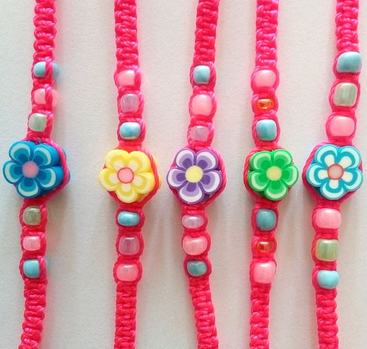 Pink friendship Bracelets with flowers
