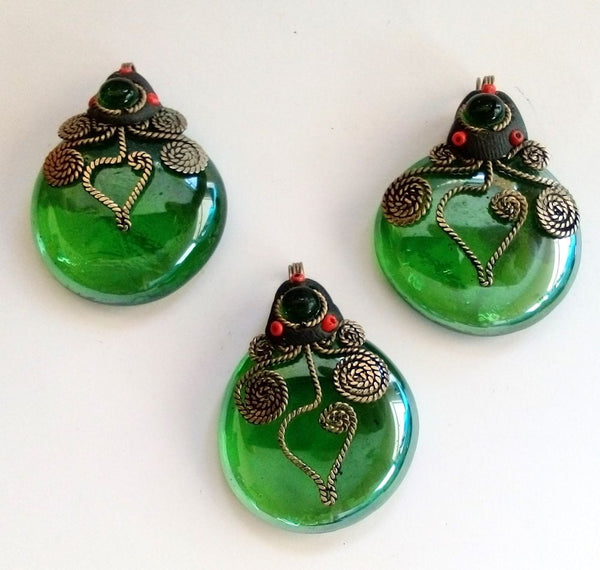 Large gem glass pendants with filigree
