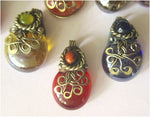 Gem glass pendants with filigree