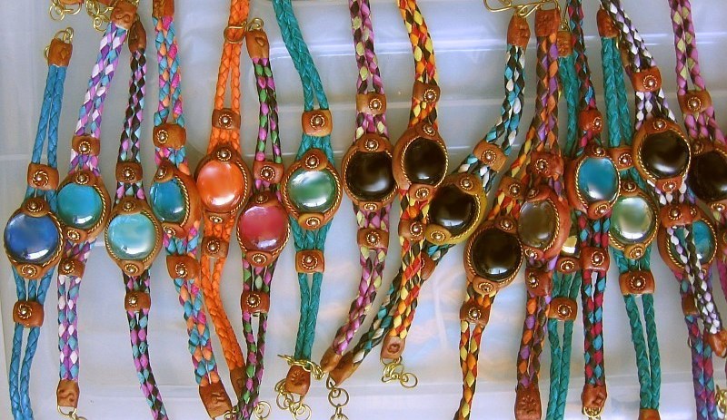 Leather and Gem Glass Bracelets
