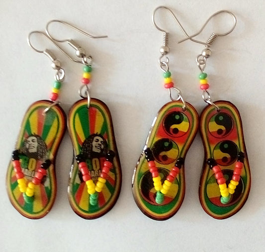 Rasta earrings, Flip Flops