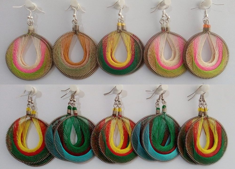 Thread Earrings, round shape, Handmade