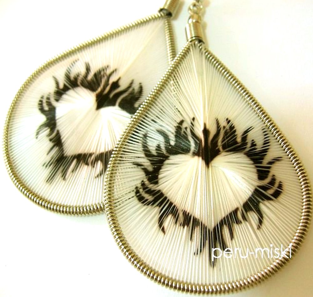 Thread Earrings, Stamped, Tribal Heart design