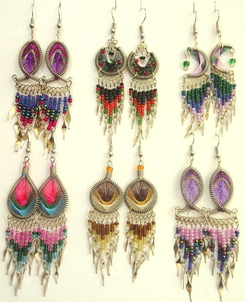Mixed Thread Earrings, dangles, from Peru