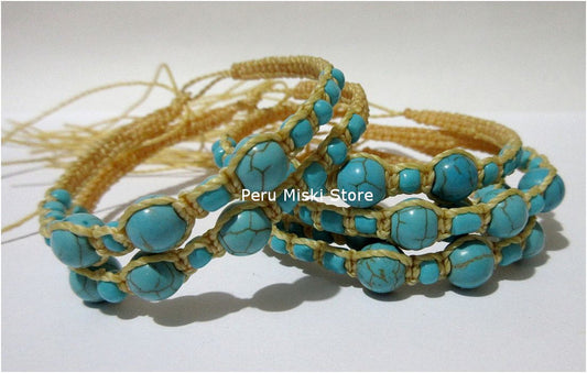 Bracelets Anklets - waxed thread, turquoise beads