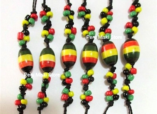 Rasta Friendship Bracelets in waxed thread with ceramic beads