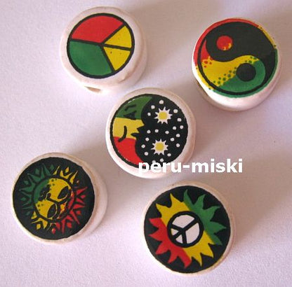 100 Ceramic Clay Beads, round 14mm, many designs