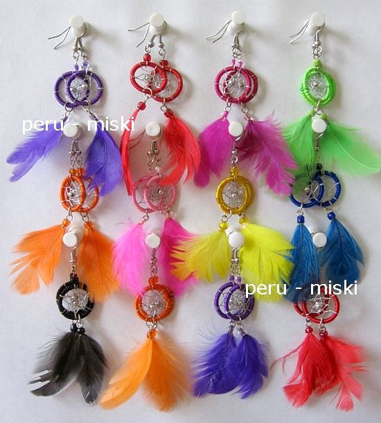 Dreamcatcher Earrings, with Colorful Feathers