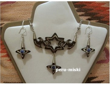 Bull Horn and semiprecious stones, necklaces and matching earrings