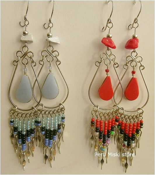 Alpaca Earrings with stones and colorful seed beads