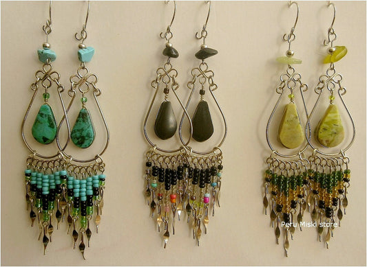 Alpaca Earrings with stones and colorful seed beads