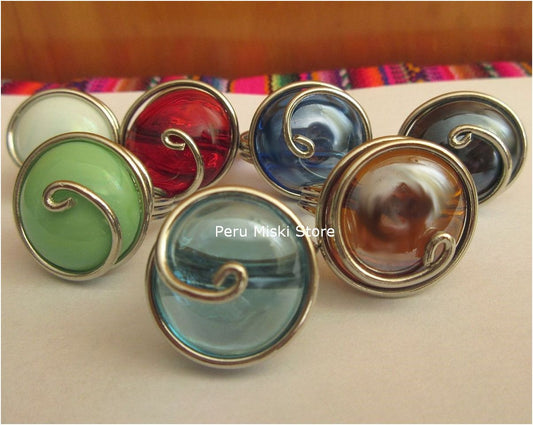 Alpaca silver rings with gem glass