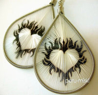 Thread Earrings, Stamped, Tribal Heart design