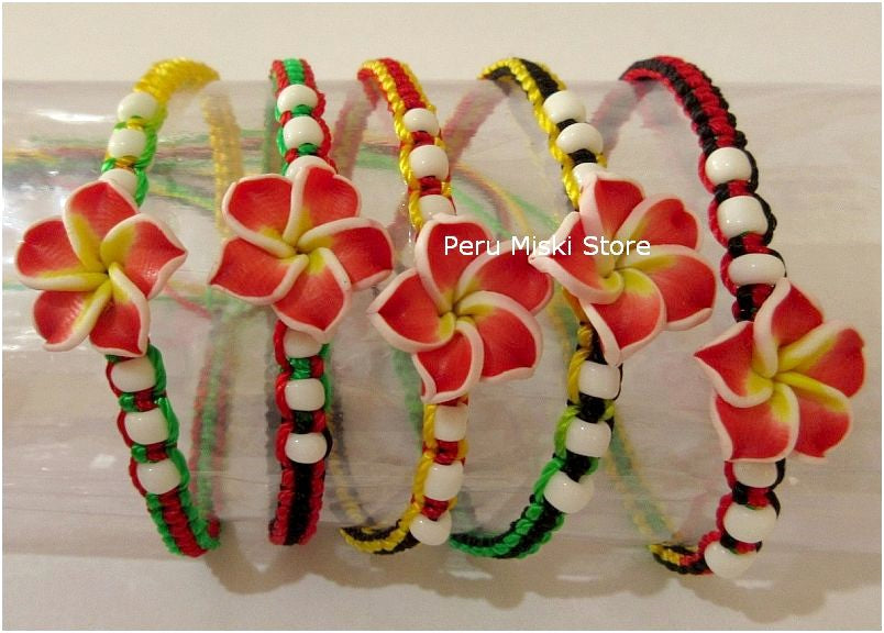 Rasta Friendship Bracelets with Clay Plumeria Flowers