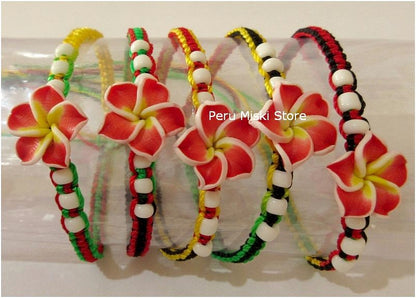 Rasta Friendship Bracelets with Clay Plumeria Flowers